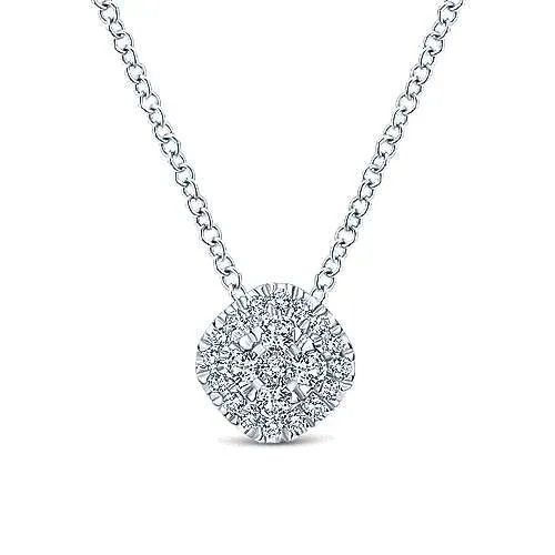 GABRIEL CO Necklaces 14K White Gold Diamond Pave Cushion Pendant Necklace