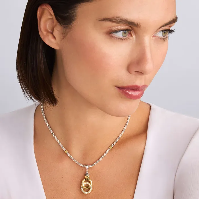 LAGOS Signature Caviar TwoTone Interlocking Diamond Pendant Necklace Necklaces