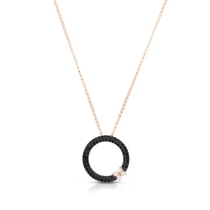ROBERTO COIN Necklaces 18K Rose Gold Love In Verona Black Diamond Circle Pendant Necklace ROBERTO COIN Necklaces 18K Rose Gold Love In Verona Black Diamond Circle Pendant Necklace