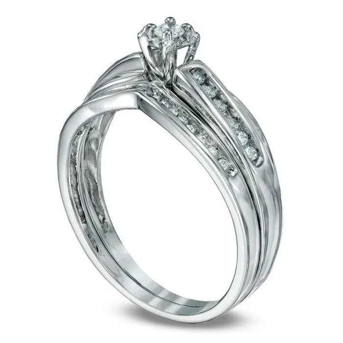 017 CT TW Natural Diamond Bridal Engagement Ring Set in Sterling Silver Goldia Rings