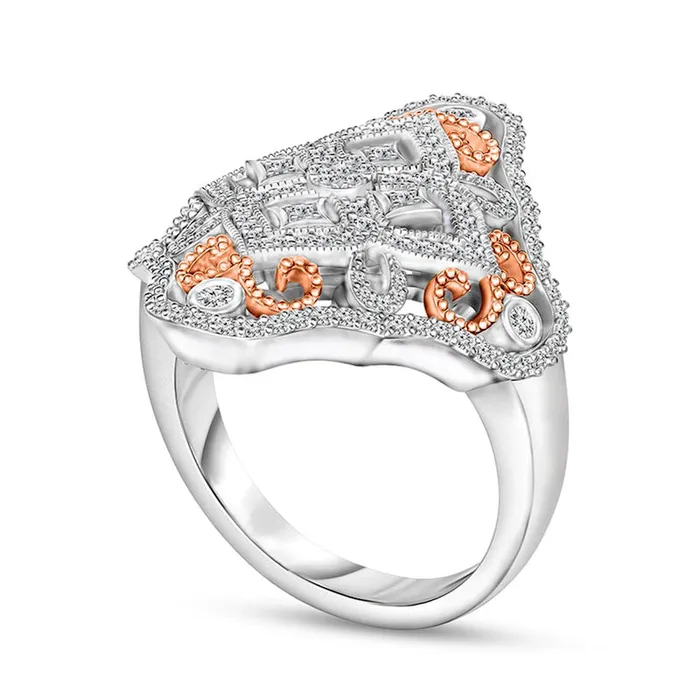 063 CT TW Natural Diamond Ornate Flower Ring in Sterling Silver with Rose Rhodium Goldia Rings 063 CT TW Natural Diamond Ornate Flower Ring in Sterling Silver with Rose Rhodium Goldia Rings