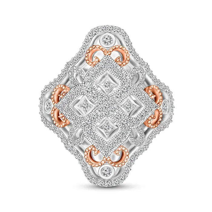 063 CT TW Natural Diamond Ornate Flower Ring in Sterling Silver with Rose Rhodium Goldia Rings 063 CT TW Natural Diamond Ornate Flower Ring in Sterling Silver with Rose Rhodium Goldia Rings