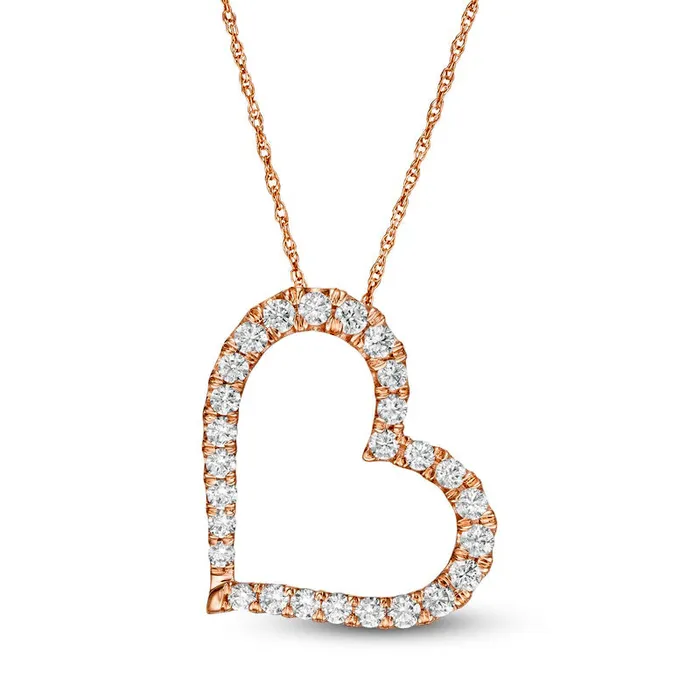 063 CT TW Natural Diamond Tilted Heart Necklace in 10K Rose Gold Goldia Necklaces 063 CT TW Natural Diamond Tilted Heart Necklace in 10K Rose Gold Goldia Necklaces