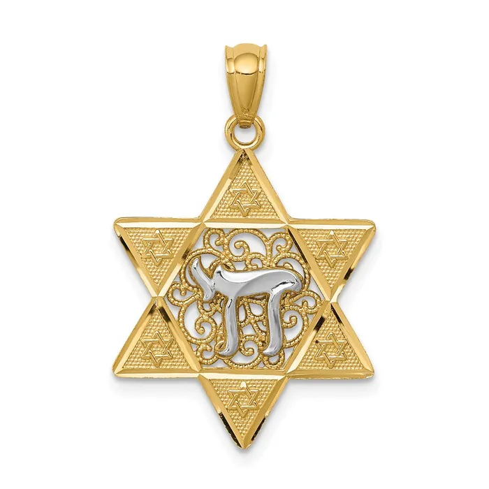 14k Twotone Gold Gold Polished Star of David wChai Pendant Goldia Necklaces 14k Twotone Gold Gold Polished Star of David wChai Pendant Goldia Necklaces