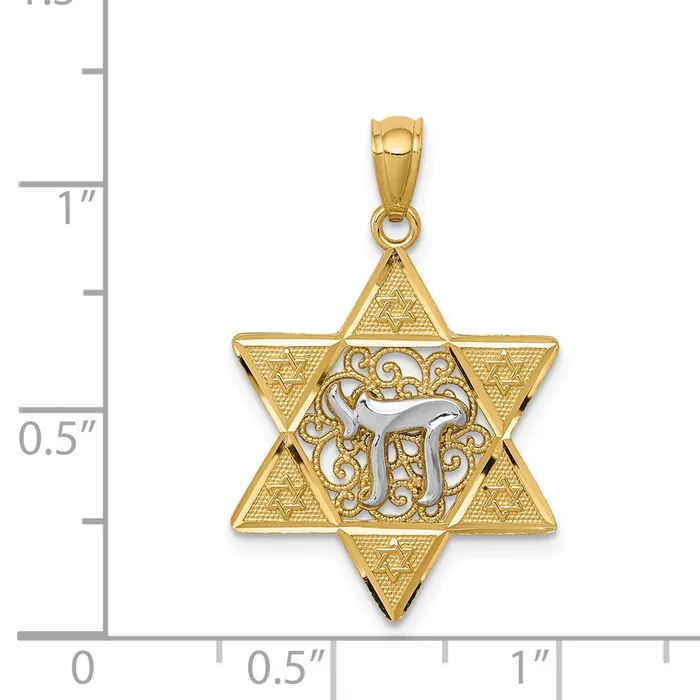 14k Twotone Gold Gold Polished Star of David wChai Pendant Goldia Necklaces