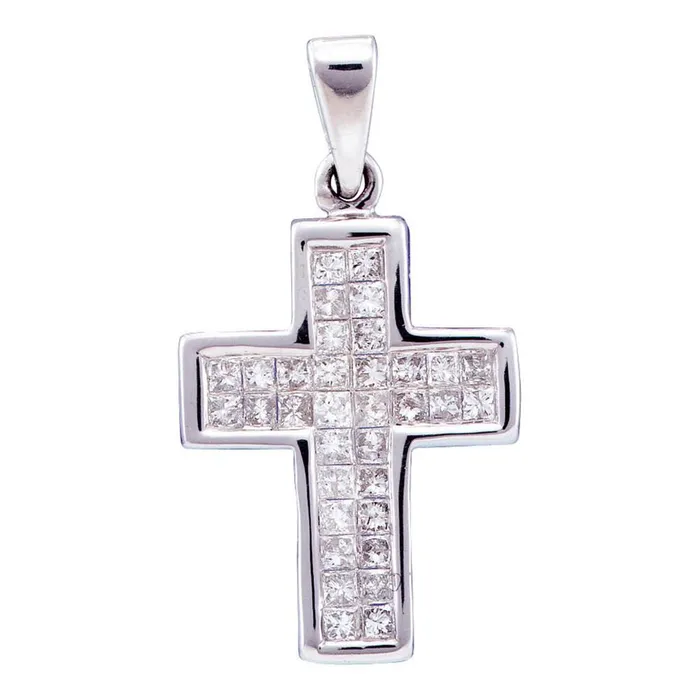 14k White Gold Princess Diamond Cross Pendant 12 Cttw gndatlanta Necklaces 14k White Gold Princess Diamond Cross Pendant 12 Cttw gndatlanta Necklaces