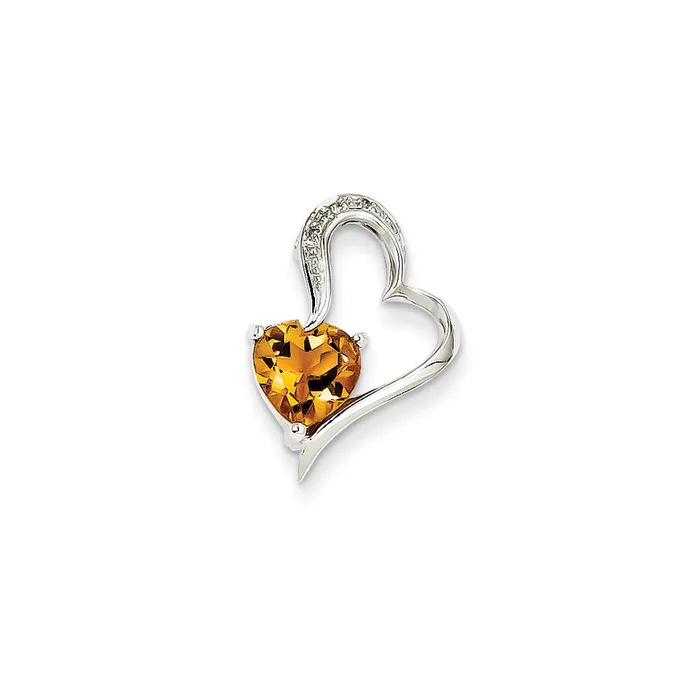 14k White Gold Real Diamond and Citrine Heart Pendant Goldia Necklaces