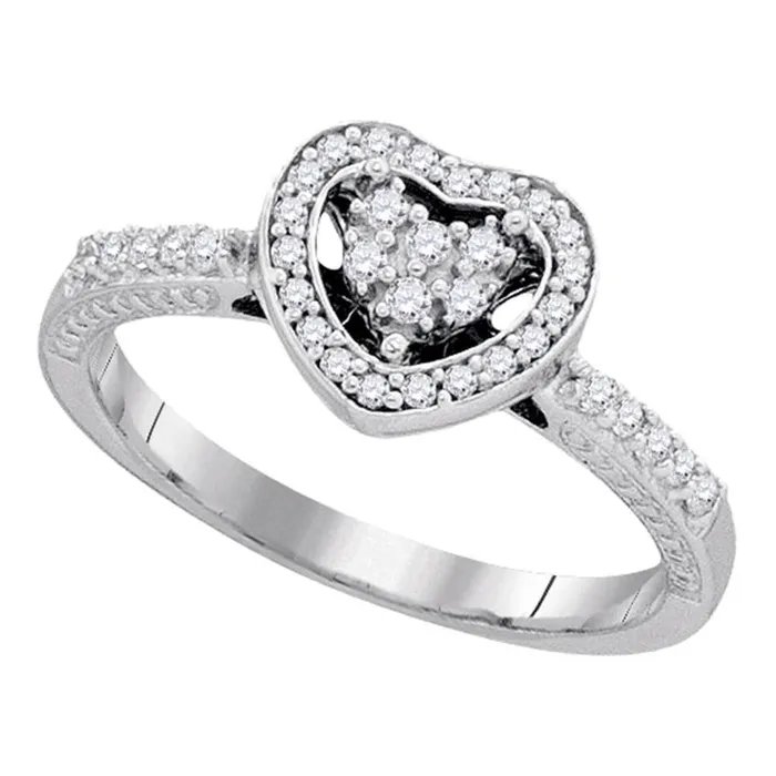 14k White Gold Round Diamond Simple Heart Halo Ring 14 Cttw gndatlanta Rings