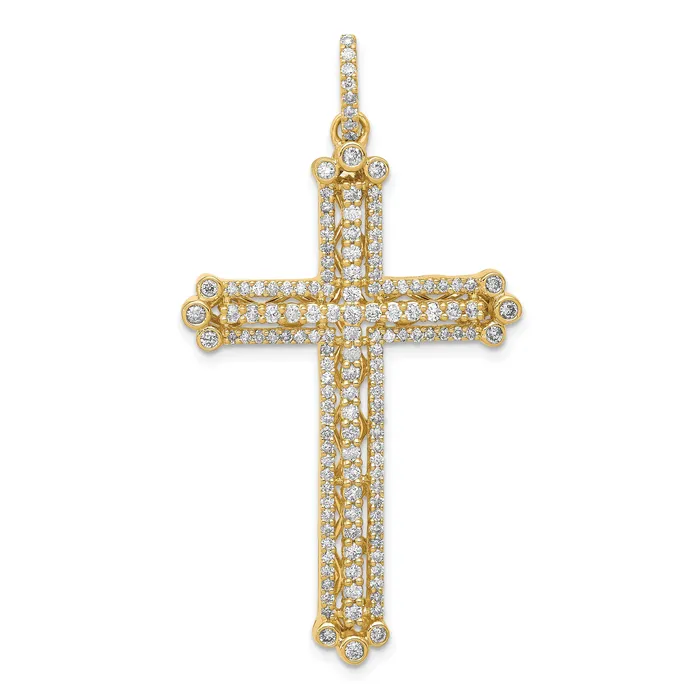 14k Yellow Gold 1 Ct Lab Grown Diamond VSSI G Budded Fancy Cross Pendant Goldia Necklaces 14k Yellow Gold 1 Ct Lab Grown Diamond VSSI G Budded Fancy Cross Pendant Goldia Necklaces
