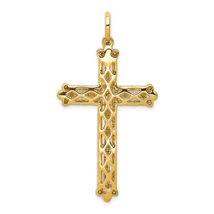 14k Yellow Gold 1 Ct Lab Grown Diamond VSSI G Budded Fancy Cross Pendant Goldia Necklaces
