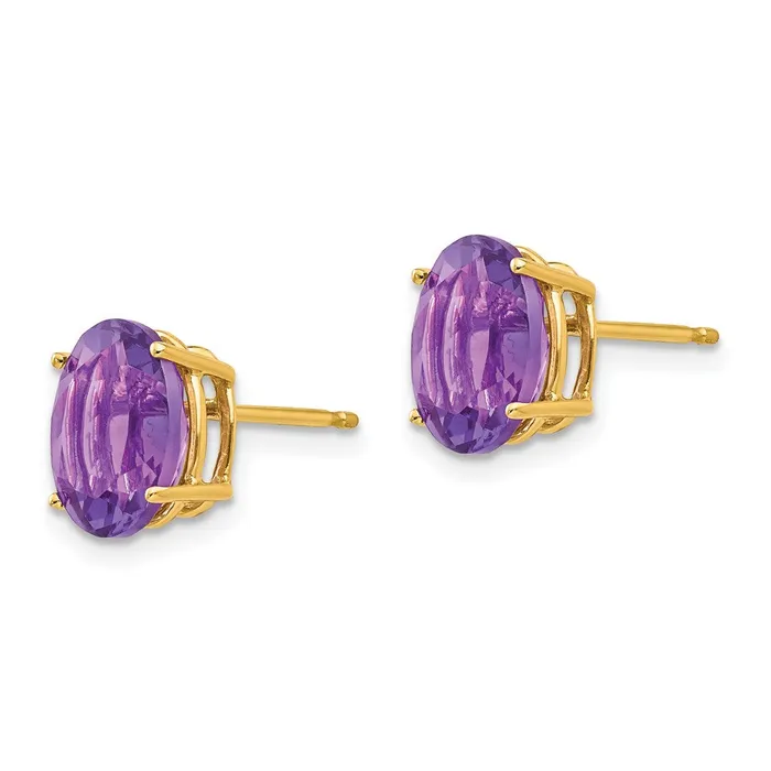 14k Yellow Gold 9x7mm Oval Amethyst Earrings Goldia Earrings