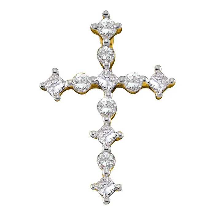 14k Yellow Gold Princess Round Diamond Cross Religious Pendant 12 Cttw gndatlanta Necklaces
