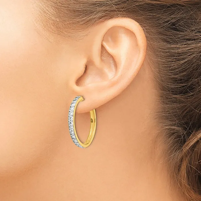 14k Yellow Gold Real Diamond Milgrain Hinged Hoop Earrings Goldia Earrings