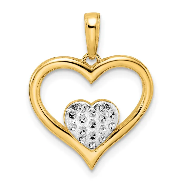 14k Yellow u0026 Rhodium Gold and White Rhodium Diamondcut Heart Inside Heart Pendant Goldia Necklaces 14k Yellow u0026 Rhodium Gold and White Rhodium Diamondcut Heart Inside Heart Pendant Goldia Necklaces