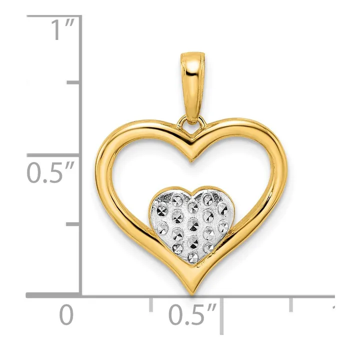 14k Yellow u0026 Rhodium Gold and White Rhodium Diamondcut Heart Inside Heart Pendant Goldia Necklaces