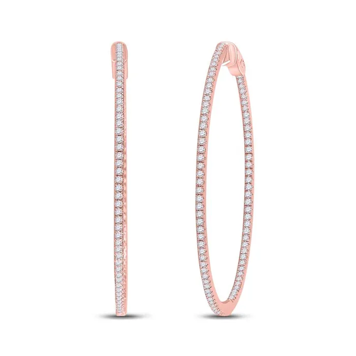 Earrings 14k Rose Gold Round Diamond Hoop Earrings 134 Cttw gndatlanta Earrings 14k Rose Gold Round Diamond Hoop Earrings 134 Cttw gndatlanta