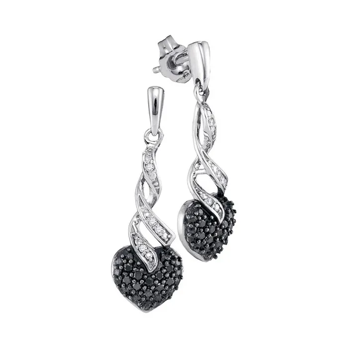Earrings 14k White Gold Round Black Diamond Heart Earrings 15 Cttw gndatlanta Earrings 14k White Gold Round Black Diamond Heart Earrings 15 Cttw gndatlanta
