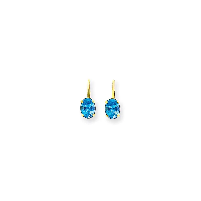Earrings 14k Yellow Gold 8x6mm Oval Blue Topaz Checker leverback Earrings Goldia Earrings 14k Yellow Gold 8x6mm Oval Blue Topaz Checker leverback Earrings Goldia