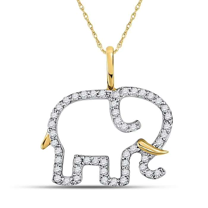 gndatlanta 10k Yellow Gold Round Diamond Elephant Outline Animal Pendant 16 Cttw Necklaces gndatlanta 10k Yellow Gold Round Diamond Elephant Outline Animal Pendant 16 Cttw Necklaces