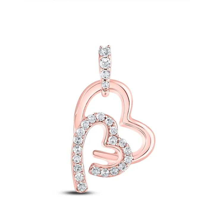 gndatlanta Necklaces 10k Rose Gold Round Diamond Double Heart Pendant 18 Cttw