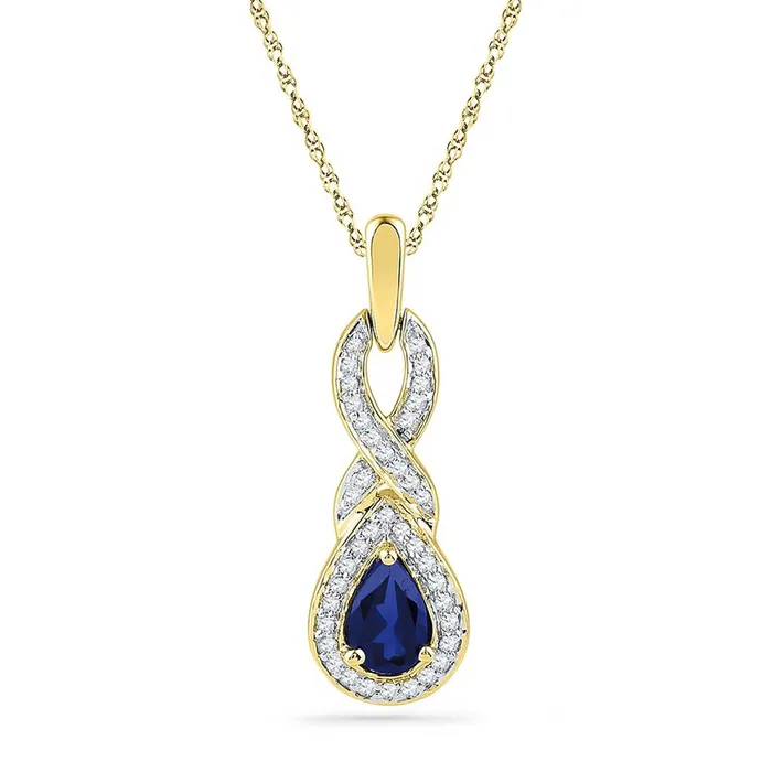 gndatlanta Necklaces 10k Yellow Gold Pear Created Blue Sapphire Solitaire Pendant 23 Cttw gndatlanta Necklaces 10k Yellow Gold Pear Created Blue Sapphire Solitaire Pendant 23 Cttw