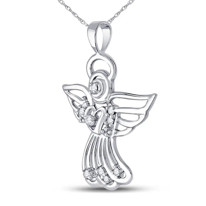 gndatlanta Necklaces 14k White Gold Round Diamond Guardian Angel Pendant 110 Cttw gndatlanta Necklaces 14k White Gold Round Diamond Guardian Angel Pendant 110 Cttw