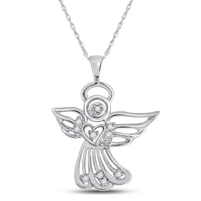 gndatlanta Necklaces 14k White Gold Round Diamond Guardian Angel Pendant 110 Cttw