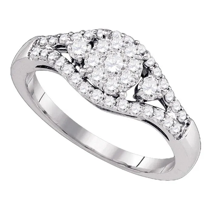 gndatlanta Rings 14k White Gold Round Diamond Flower Cluster Ring 58 Cttw