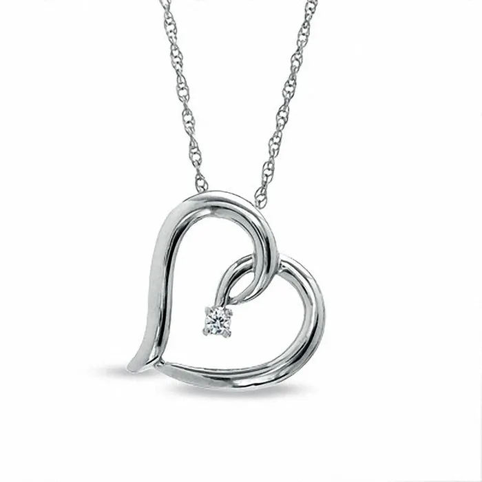 Goldia 005 CT Natural Diamond Solitaire Tilted Heart Pendant in Sterling Silver Necklaces Goldia 005 CT Natural Diamond Solitaire Tilted Heart Pendant in Sterling Silver Necklaces
