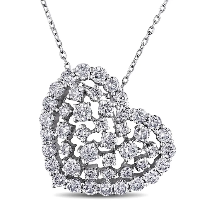 Goldia 2 CT TW Natural Diamond Scattered Tilted Heart Pendant in 14K White Gold HSI2 Necklaces Goldia 2 CT TW Natural Diamond Scattered Tilted Heart Pendant in 14K White Gold HSI2 Necklaces