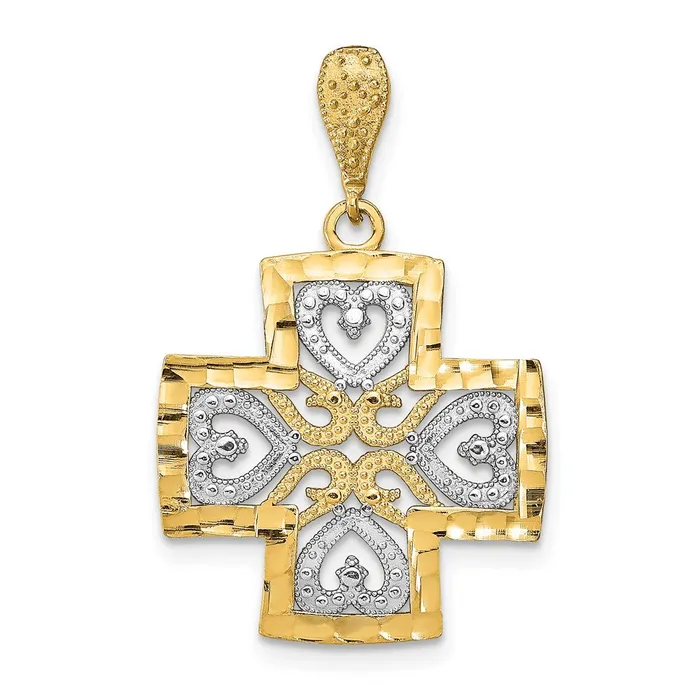 Goldia Charm Necklaces 14k Yellow u0026 Rhodium Gold wRhodium DC Heart Cross Charm