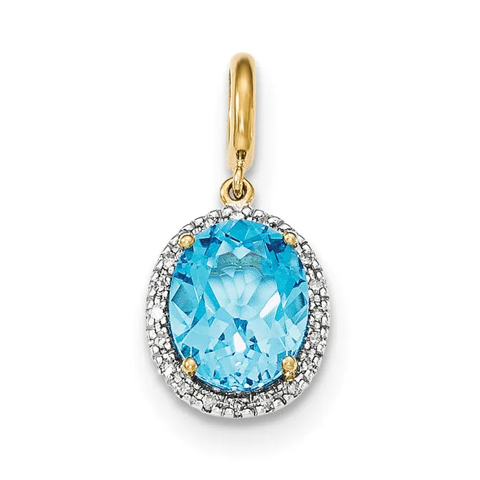 Goldiacom Necklaces 14k Lt Swiss Blue Topaz with Diamond Halo Pendant