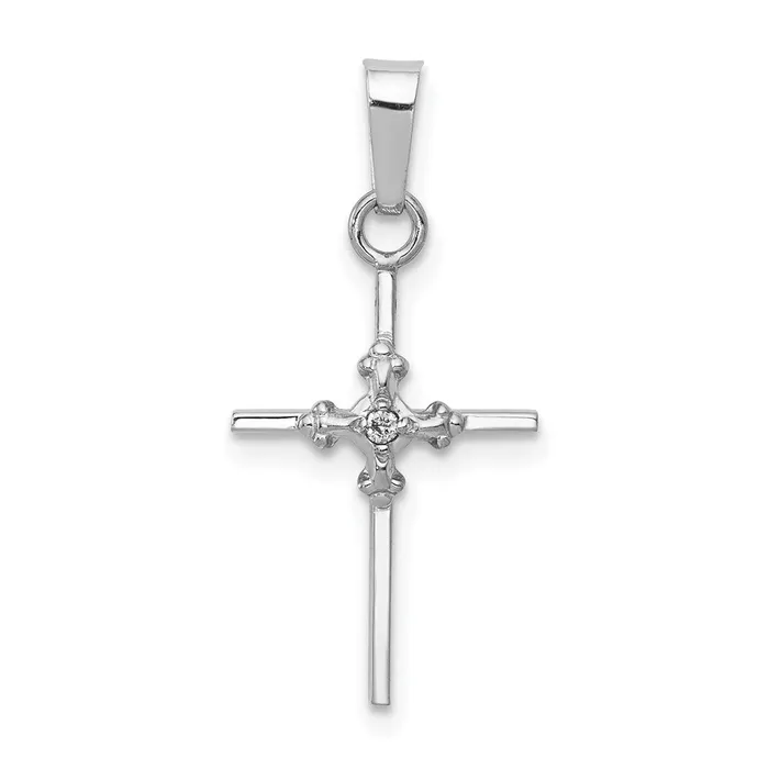 Goldiacom Necklaces 14K White Gold Diamond Polished Budded Cross Pendant