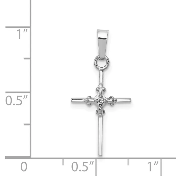 Goldiacom Necklaces 14K White Gold Diamond Polished Budded Cross Pendant