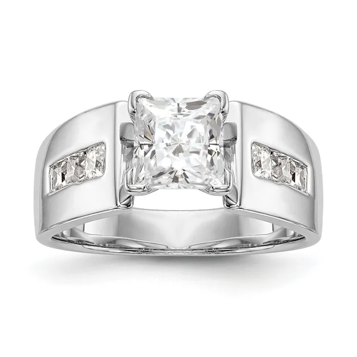 Goldiacom Rings 14K White Gold Diamond Peg Set CZ Engagement Ring