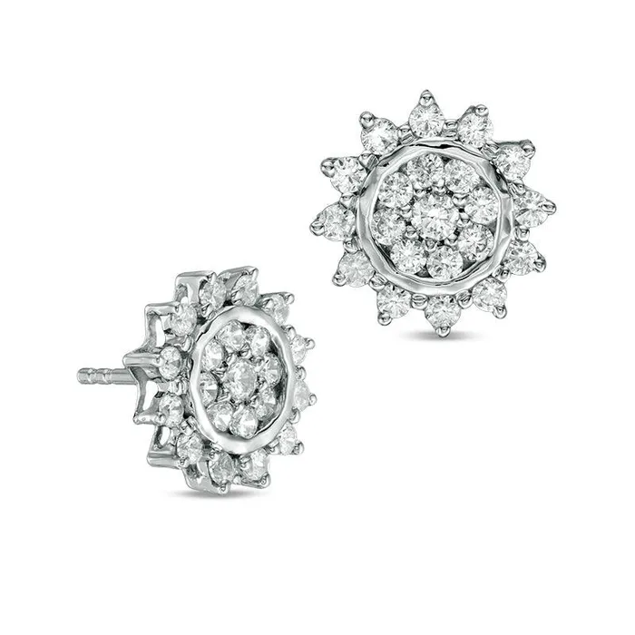 Goldia Earrings 1 CT TW Diamond Sunburst Stud Earrings in 10K White Gold Goldia Earrings 1 CT TW Diamond Sunburst Stud Earrings in 10K White Gold