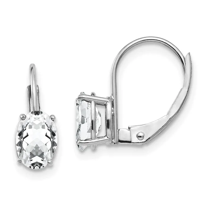 Goldia Earrings 14k White Gold 7x5mm Oval Cubic Zirconia Leverback Earrings