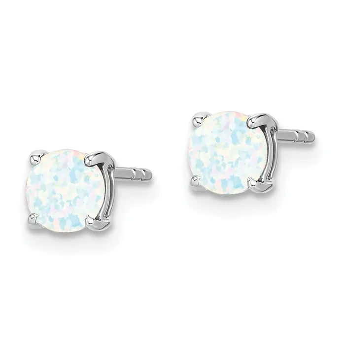 Goldia Earrings 14k White Gold Round Created Opal Earrings