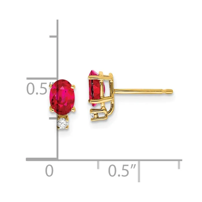 Goldia Earrings 14k Yellow Gold 6x4mm Oval Ruby AA Real Diamond Earrings