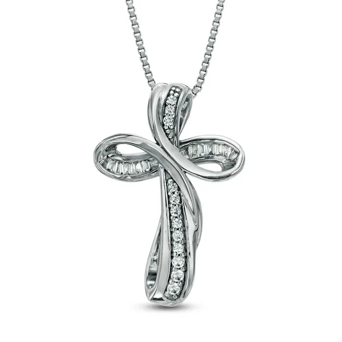 Goldia Necklaces 01 CT TW Natural Diamond Looped Cross Pendant in Sterling Silver Goldia Necklaces 01 CT TW Natural Diamond Looped Cross Pendant in Sterling Silver