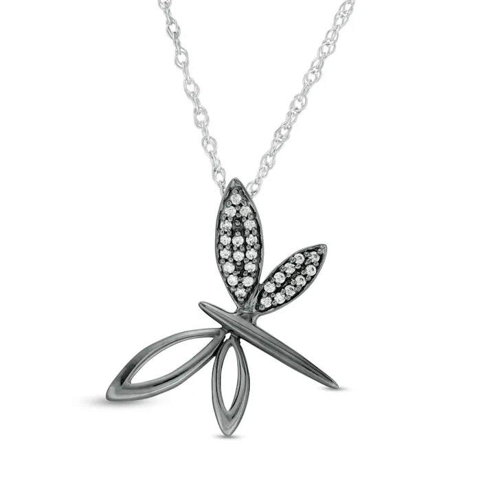 Goldia Necklaces 01 CT TW Natural Diamond Tilted Dragonfly Pendant in Sterling Silver and Black Rhodium Goldia Necklaces 01 CT TW Natural Diamond Tilted Dragonfly Pendant in Sterling Silver and Black Rhodium