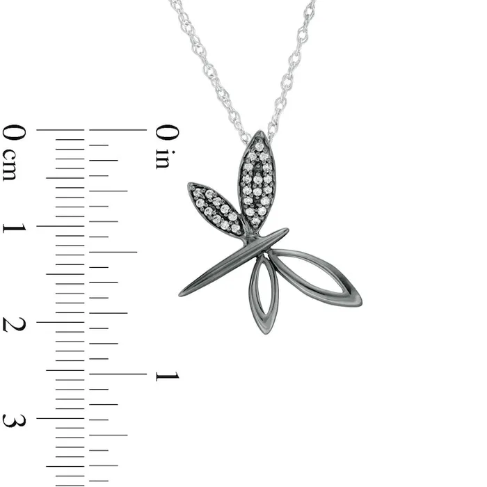 Goldia Necklaces 01 CT TW Natural Diamond Tilted Dragonfly Pendant in Sterling Silver and Black Rhodium Goldia Necklaces 01 CT TW Natural Diamond Tilted Dragonfly Pendant in Sterling Silver and Black Rhodium