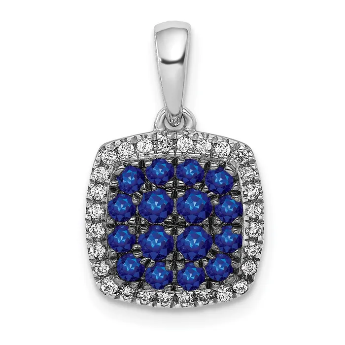 Goldia Necklaces 14k White Gold Real Diamond and Sapphire Square Halo Pendant Goldia Necklaces 14k White Gold Real Diamond and Sapphire Square Halo Pendant