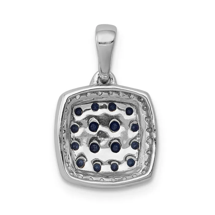 Goldia Necklaces 14k White Gold Real Diamond and Sapphire Square Halo Pendant