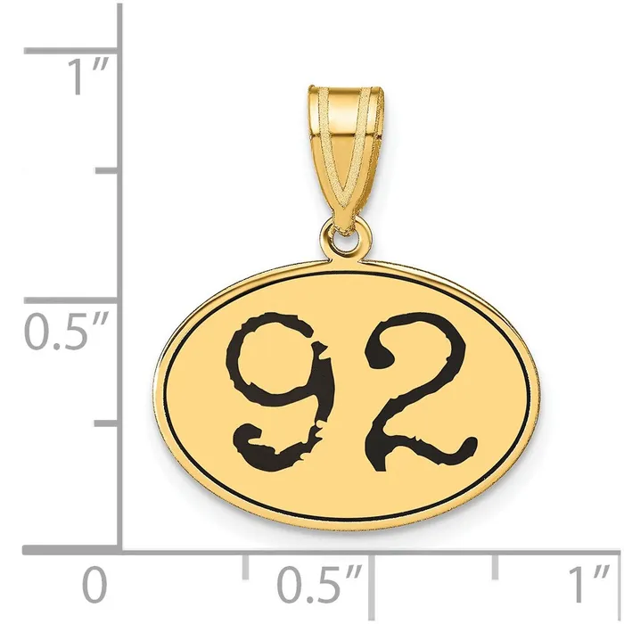Goldia Necklaces 14k Yellow Gold Polished Number 92 Black Enamel Oval Pendant