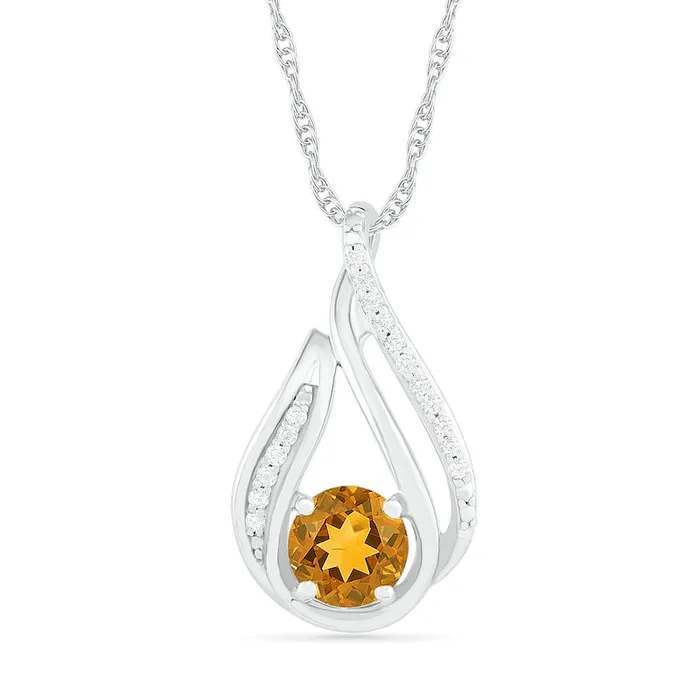Goldia Necklaces 60mm Citrine and 007 CT TW Natural Diamond Beaded Open Flame Pendant in Sterling Silver Goldia Necklaces 60mm Citrine and 007 CT TW Natural Diamond Beaded Open Flame Pendant in Sterling Silver