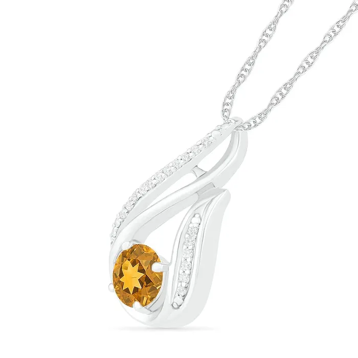 Goldia Necklaces 60mm Citrine and 007 CT TW Natural Diamond Beaded Open Flame Pendant in Sterling Silver Goldia Necklaces 60mm Citrine and 007 CT TW Natural Diamond Beaded Open Flame Pendant in Sterling Silver