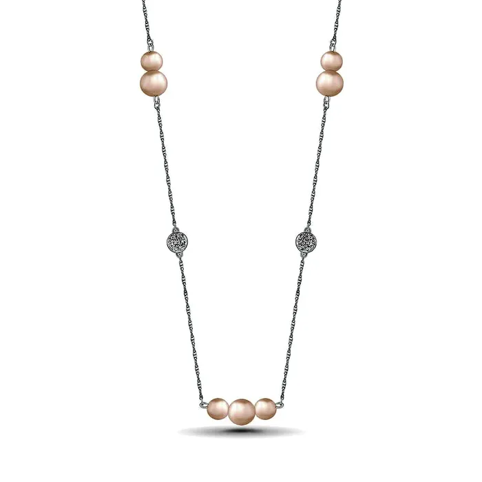 Goldia Necklaces Cultured Freshwater Pearl and White LabCreated Sapphire Cluster Alternating Station Necklace in Sterling Silver Goldia Necklaces Cultured Freshwater Pearl and White LabCreated Sapphire Cluster Alternating Station Necklace in Sterling Silver