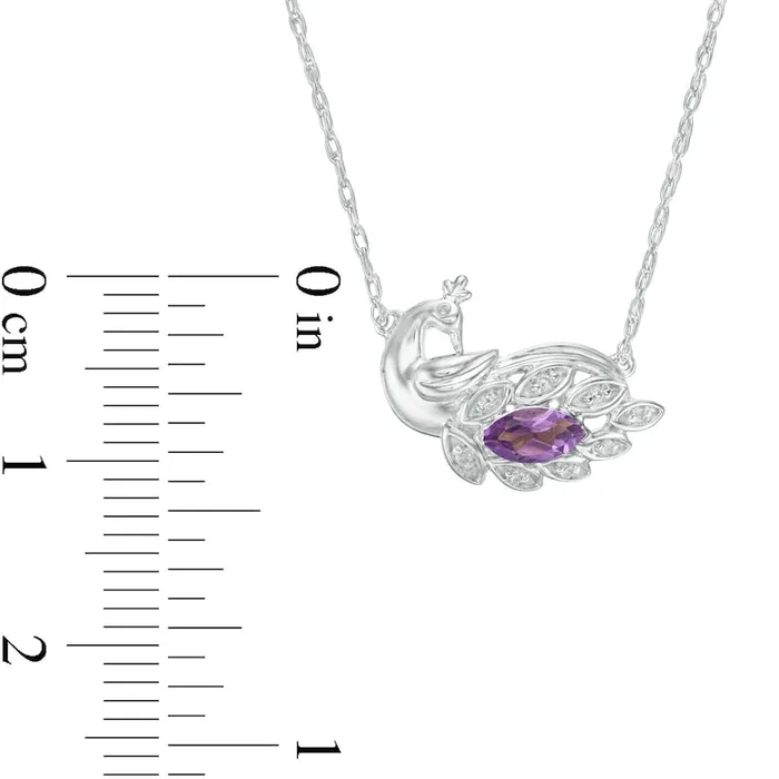 Goldia Necklaces Marquise Amethyst and Natural Diamond Accent Peacock Necklace in Sterling Silver Goldia Necklaces Marquise Amethyst and Natural Diamond Accent Peacock Necklace in Sterling Silver