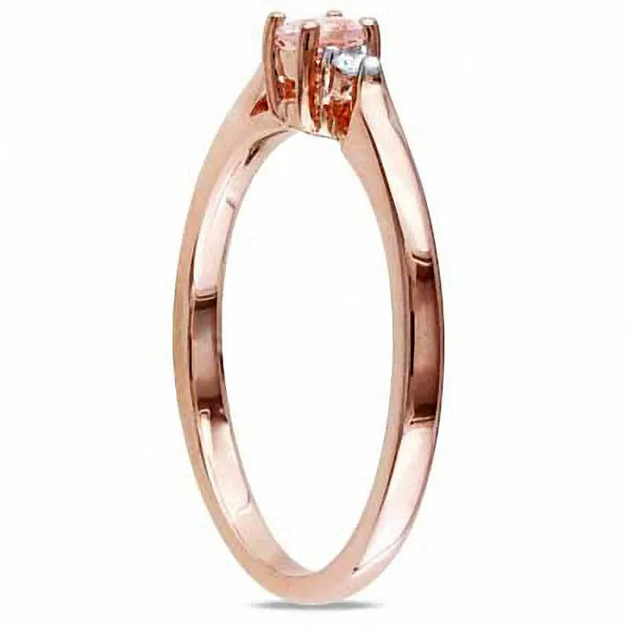 Goldia Rings 35mm Morganite and 005 CT TW Natural Diamond Promise Ring in Rose Rhodium Sterling Silver